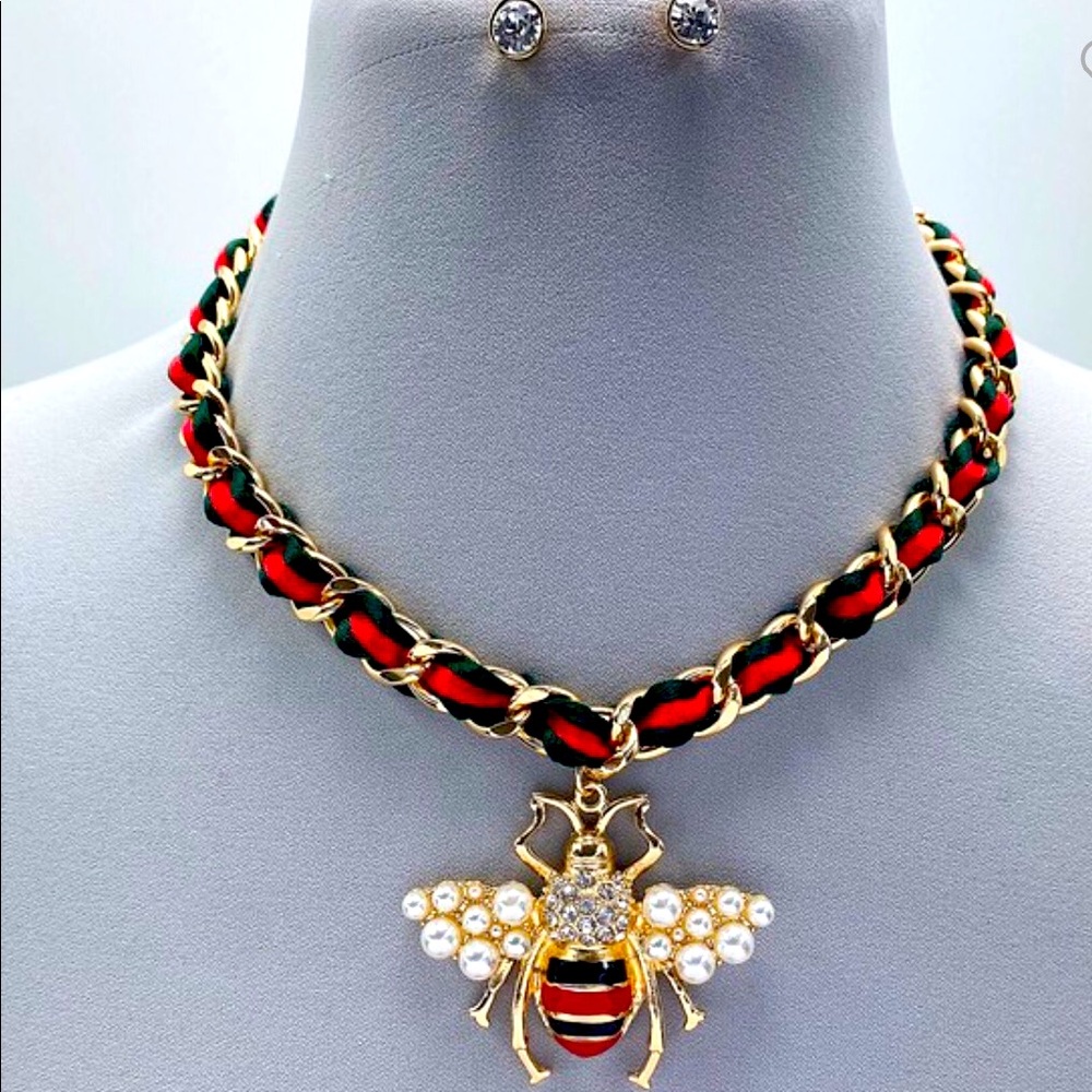 Honey Bee Chained Earrings & Necklace Set